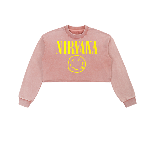 Nirvana Snow Washed Raw Edge Cropped Sweatshirt